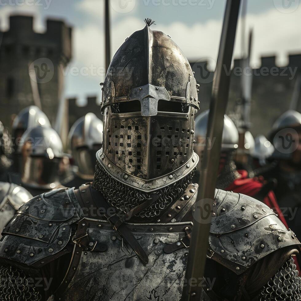 Armored medieval knight with sword and shield photo