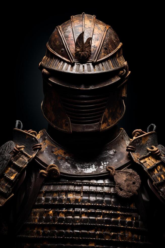 Ancient Samurai Armor with Butterfly on Helmet photo