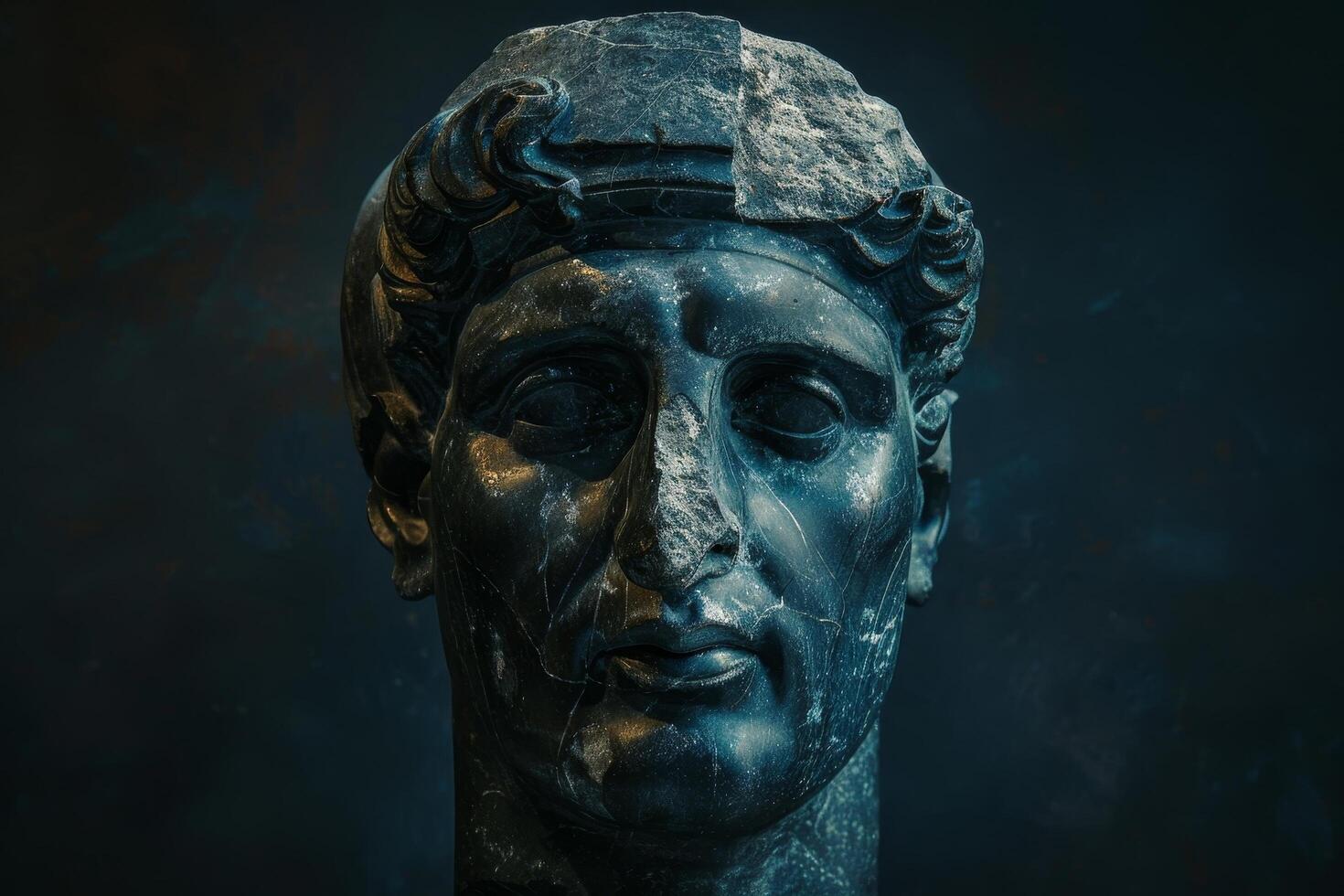 Ancient Roman Bust on Dark Background photo