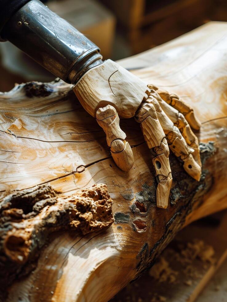 Artisan Carving Wood Detail with Chisel photo