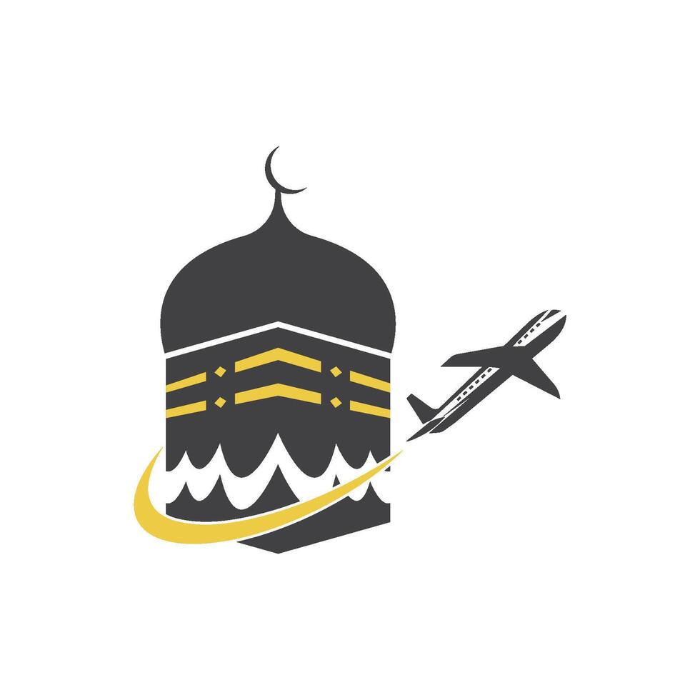 hajj and umrah agency with plane icon illlustration design vector
