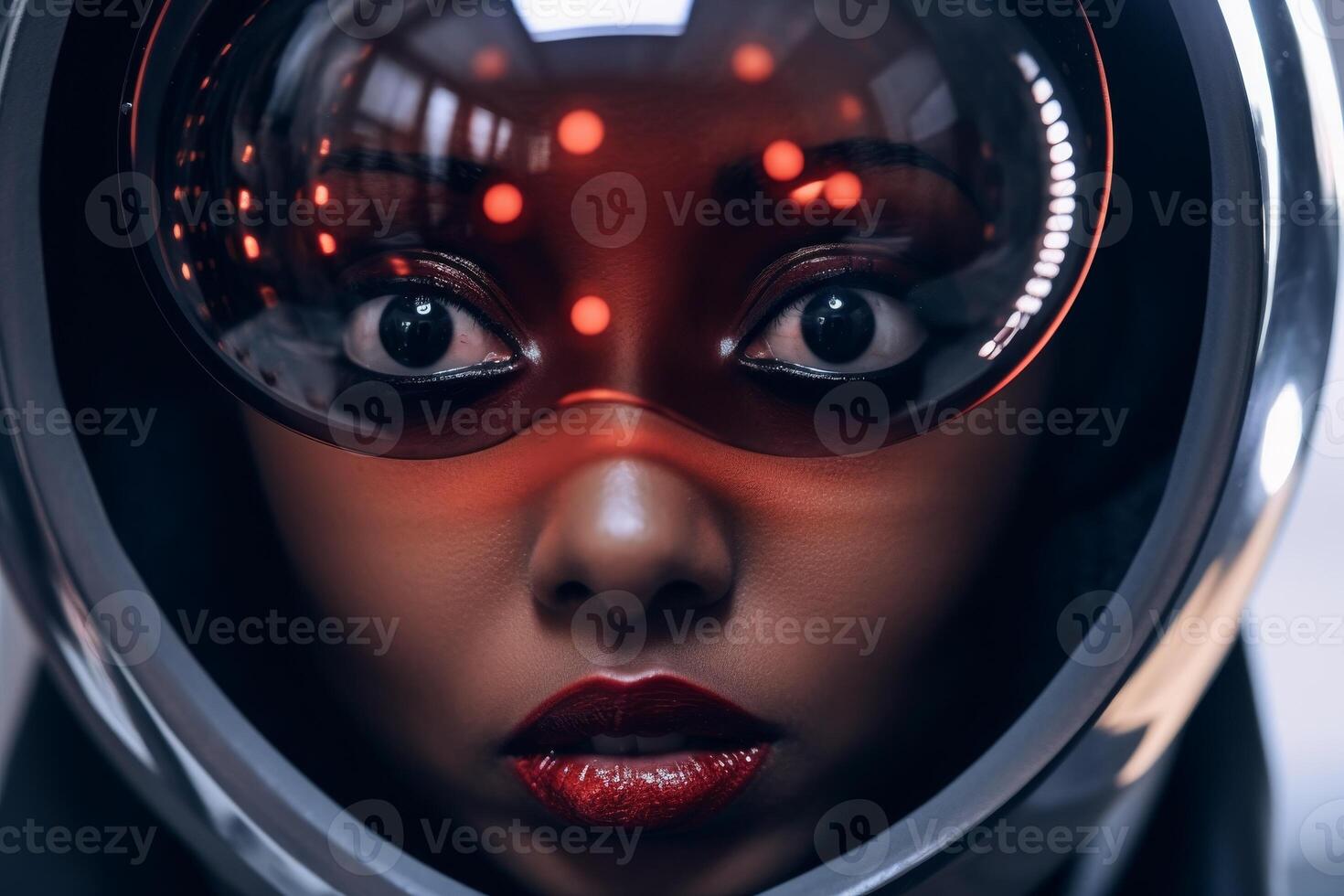 Futuristic Portrait of a Woman in a High Tech Helmet photo