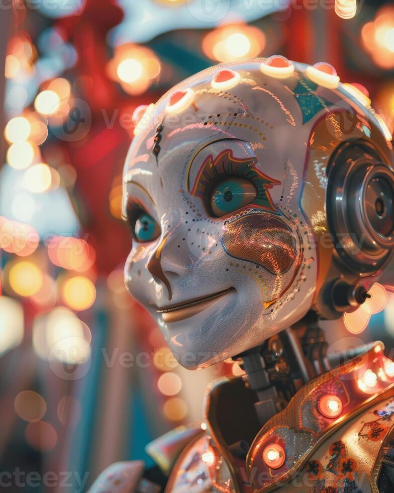 Futuristic Robot with Colorful Carnival Background photo