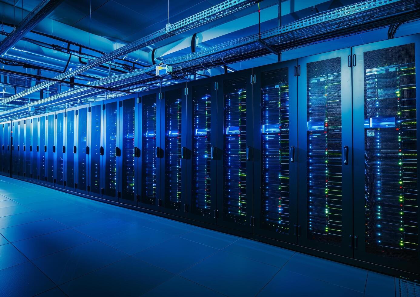 Futuristic Data Center with Rows of Modern Network Servers photo