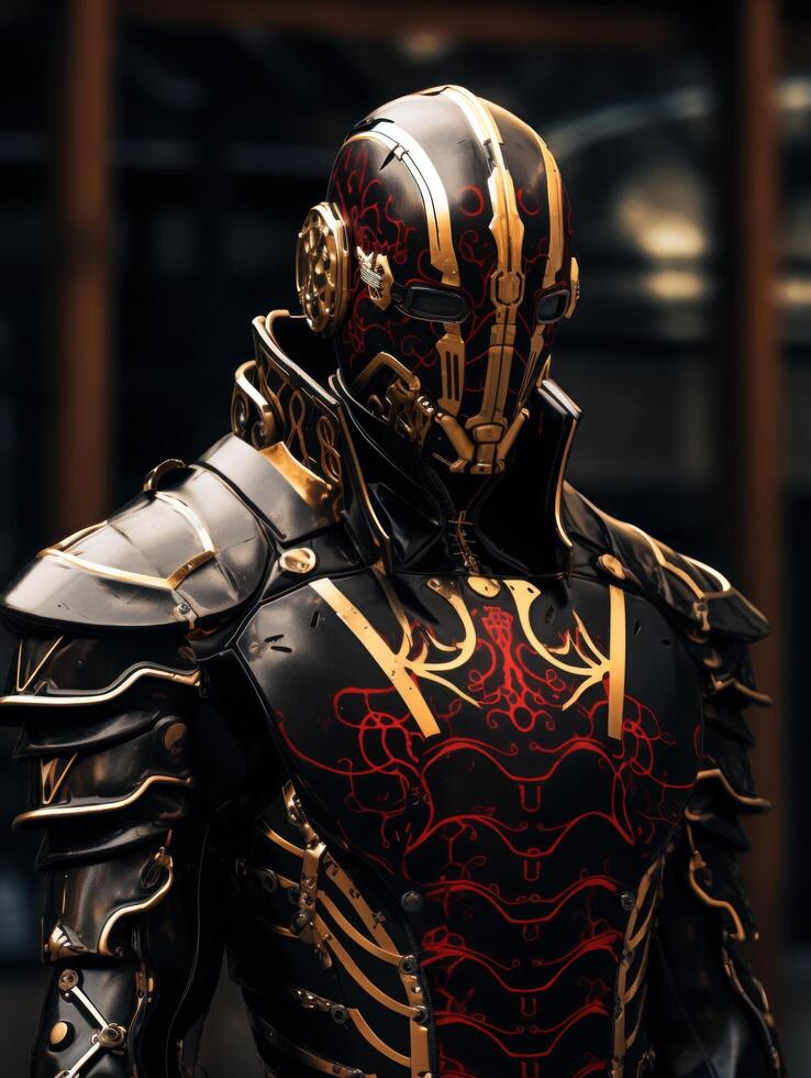 Futuristic Knight in Ornate Armor photo