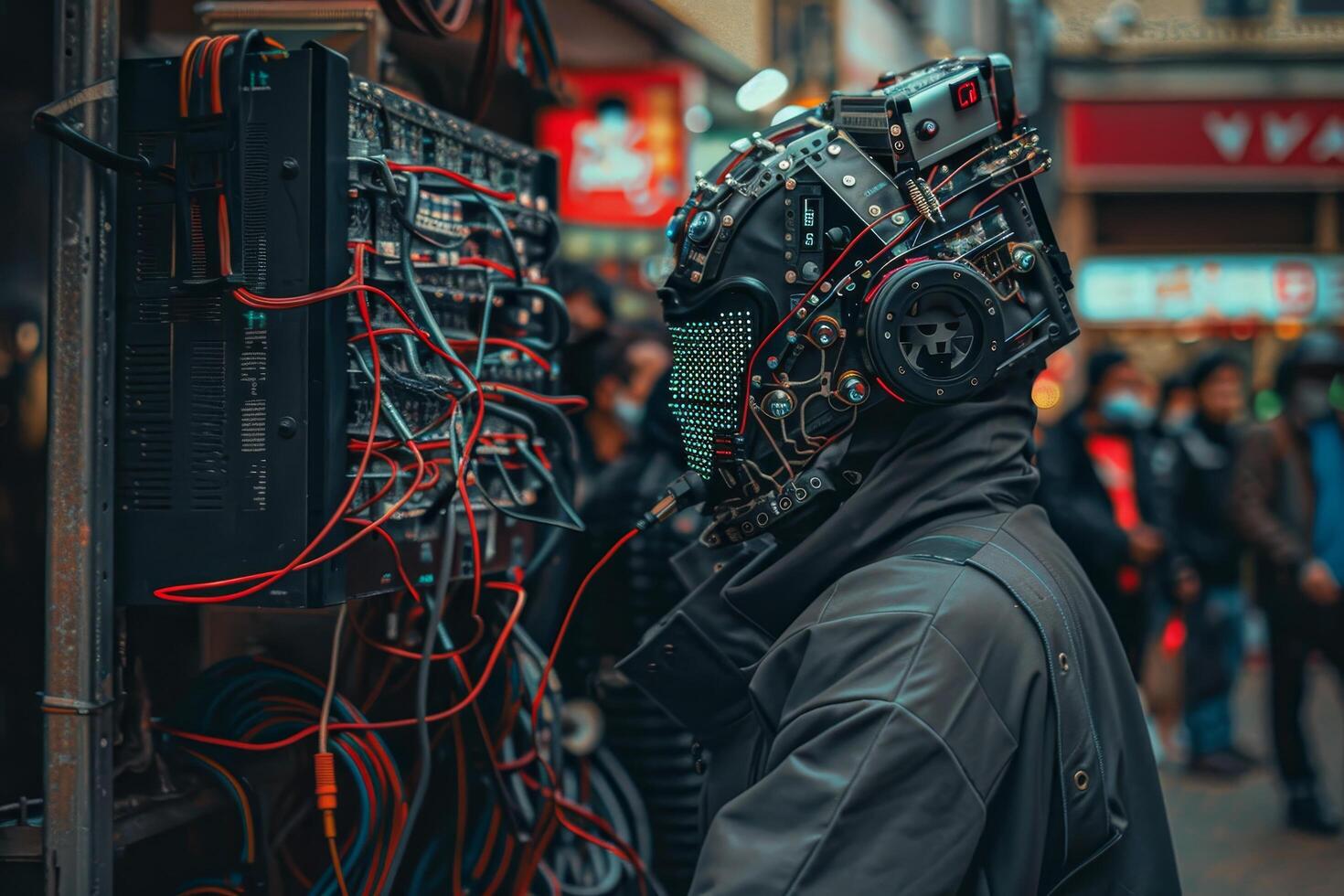 Futuristic Cyborg in Urban Setting photo