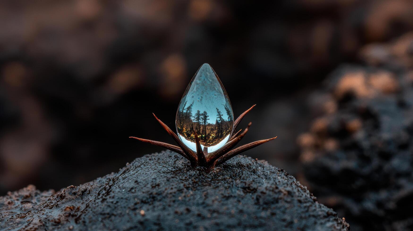 Reflective water droplet on plant stem photo
