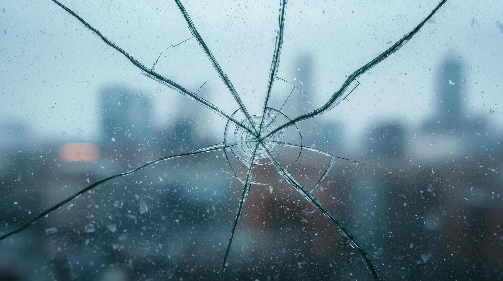 Cracked glass window with blurred background photo