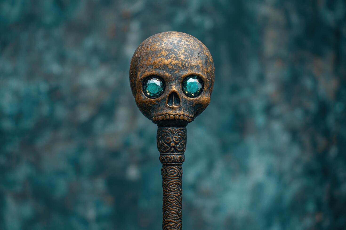 Mysterious skull sculpture with glowing eyes photo