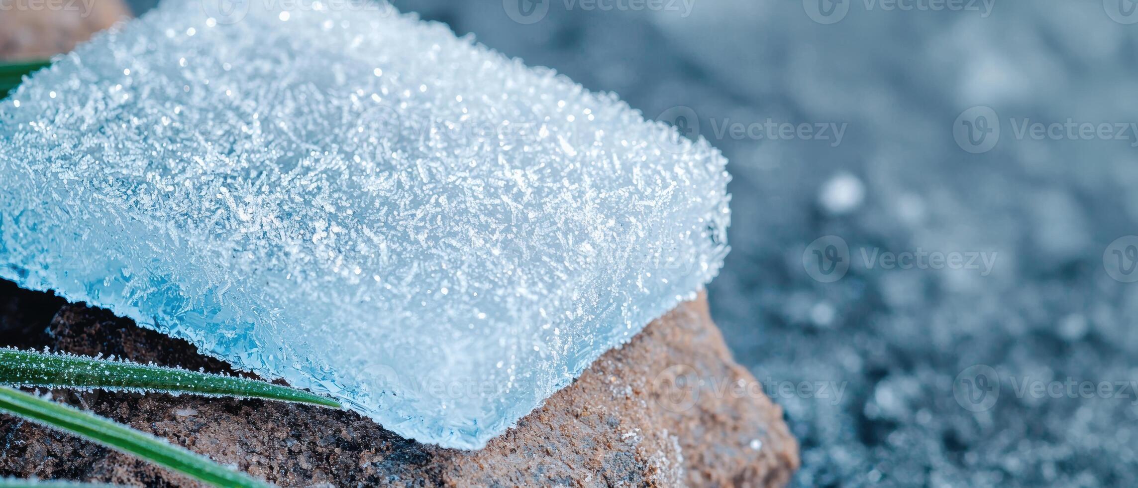 Icy winter landscape with frozen crystal texture photo