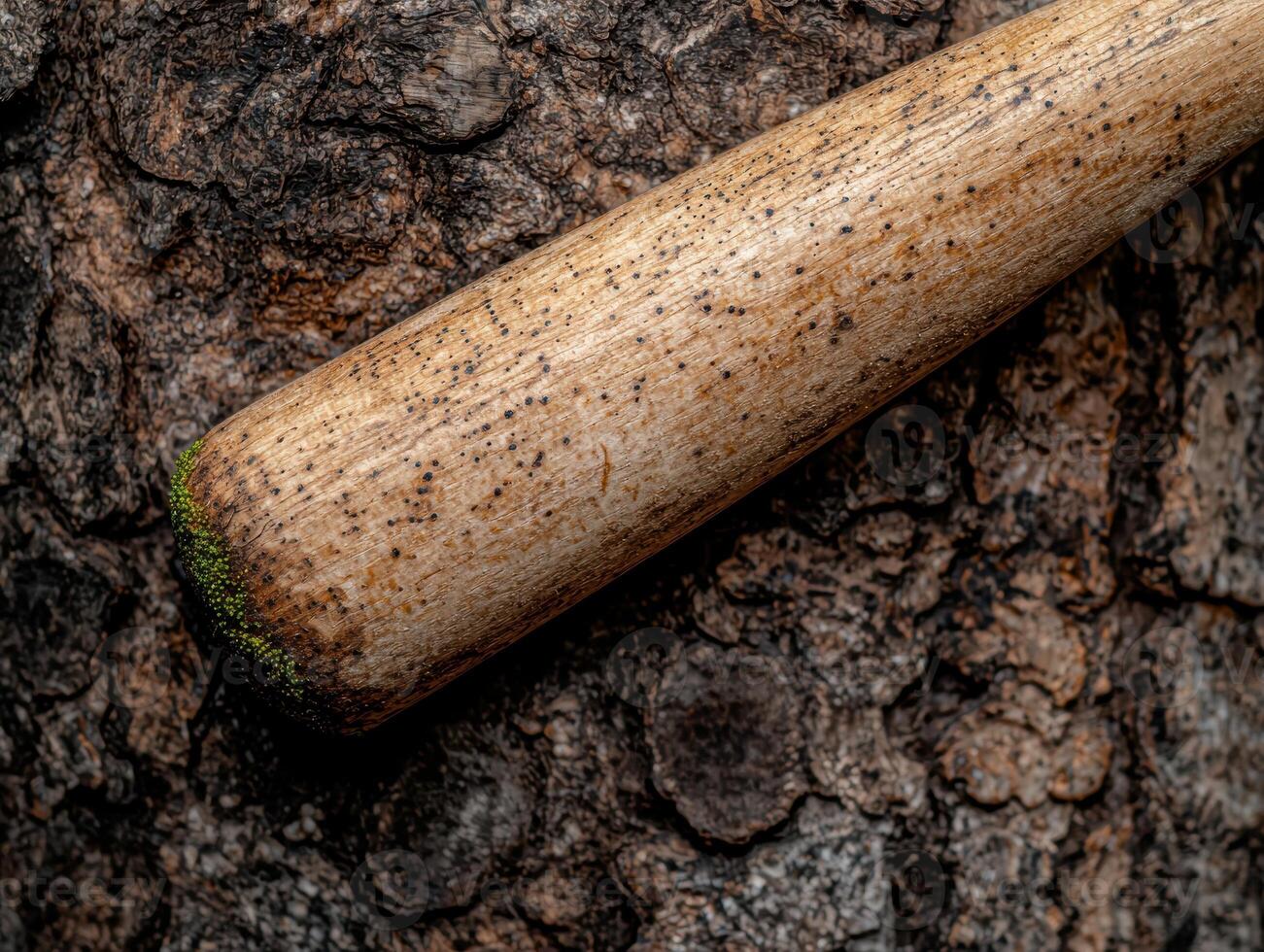 Textured bark and moss on a fallen tree branch photo