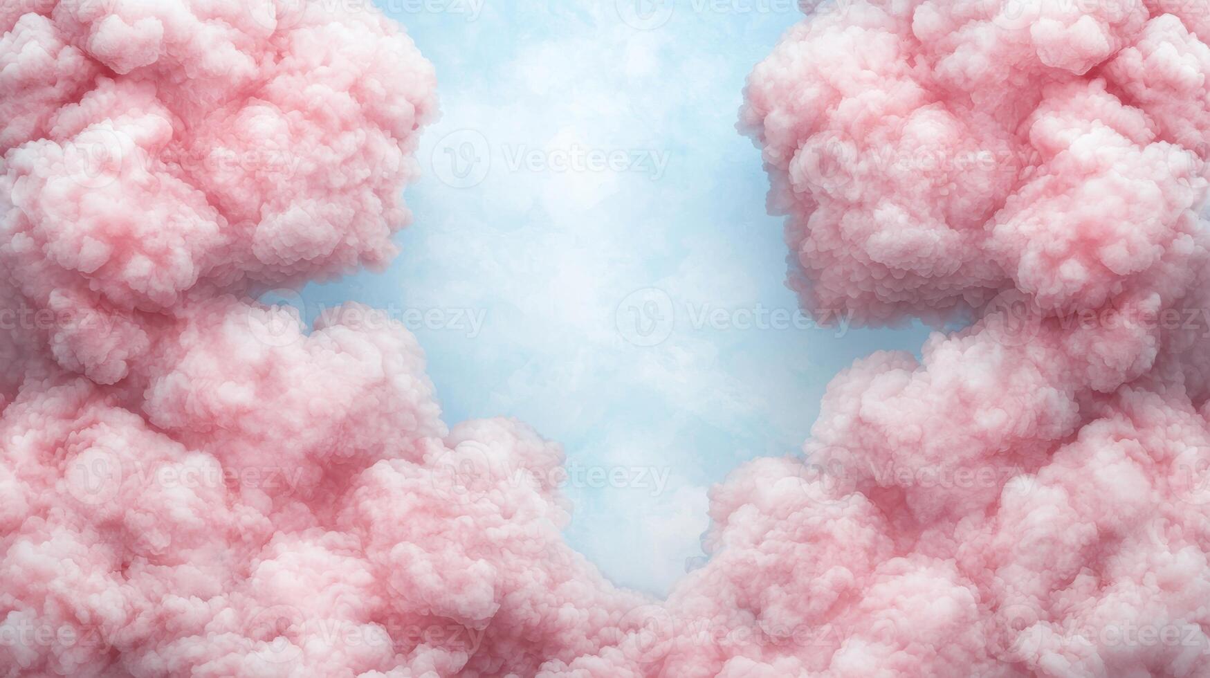 Whimsical pink cotton candy clouds in the sky photo