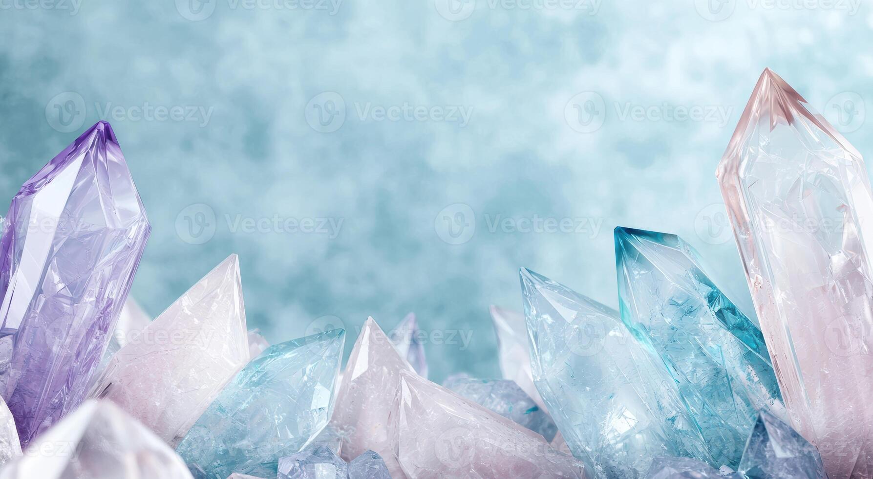 Sparkling crystal formations in icy blue and purple tones photo