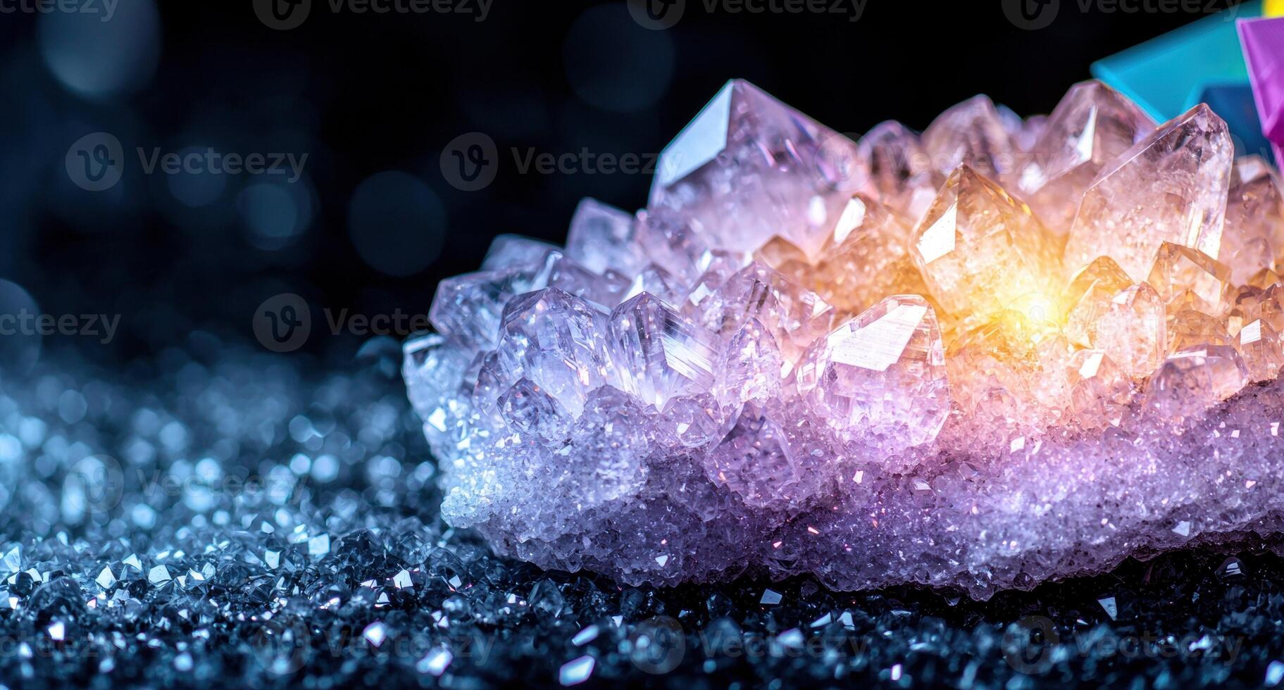 Glowing Amethyst Crystals on Dark Background photo