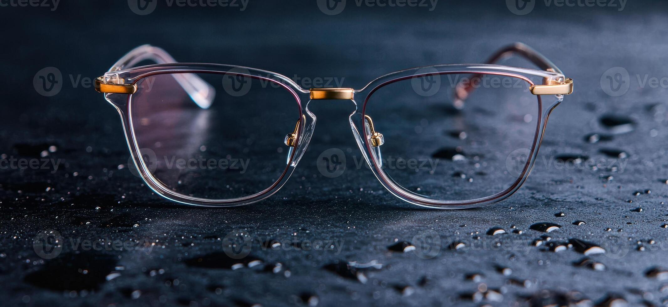 stylish eyeglasses on wet surface photo