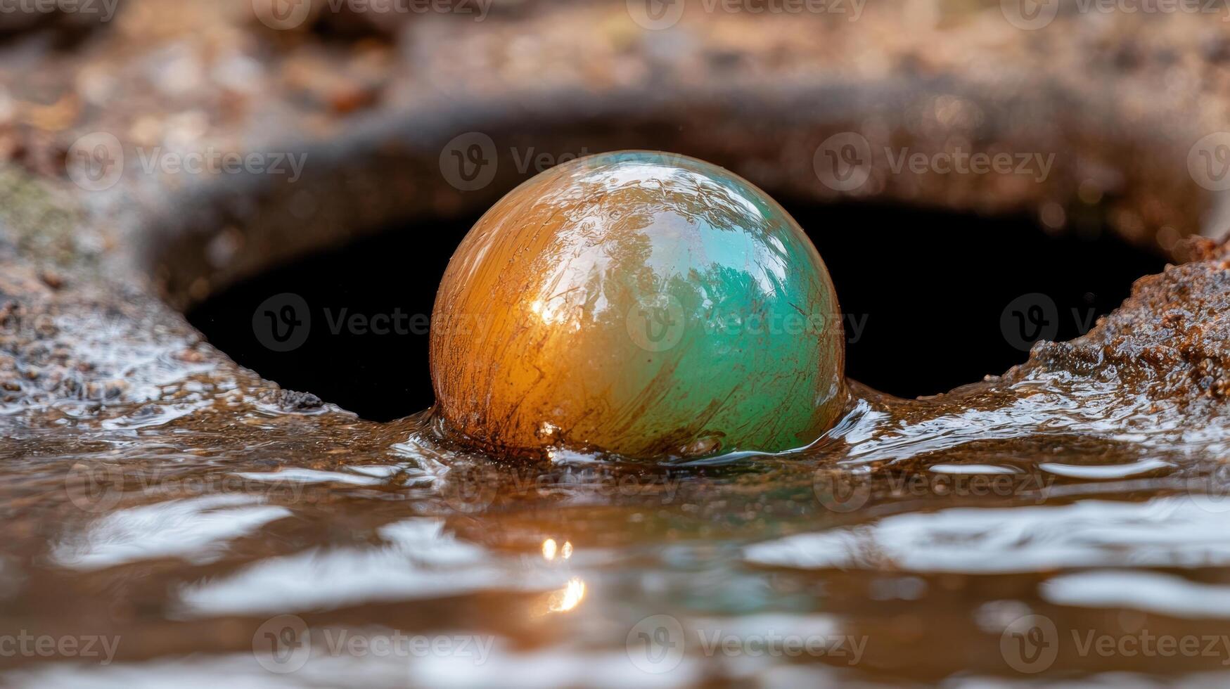 Colorful glass sphere in a stream photo