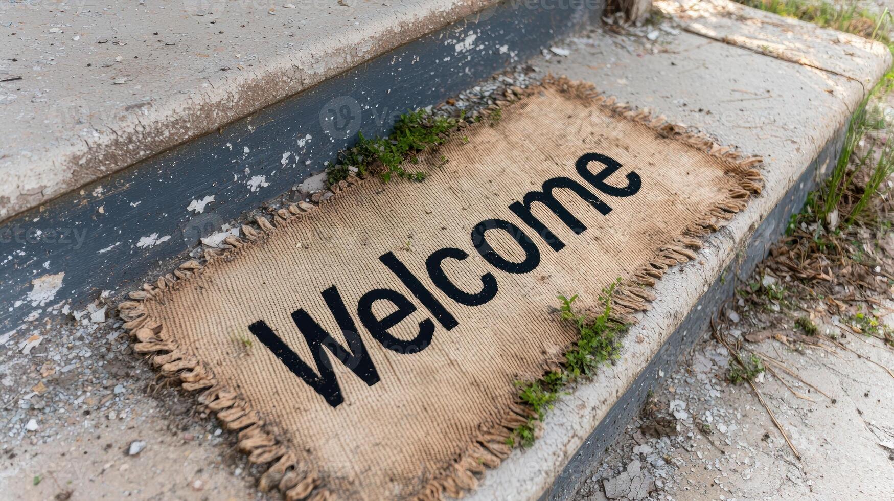 Welcome mat on a concrete surface photo