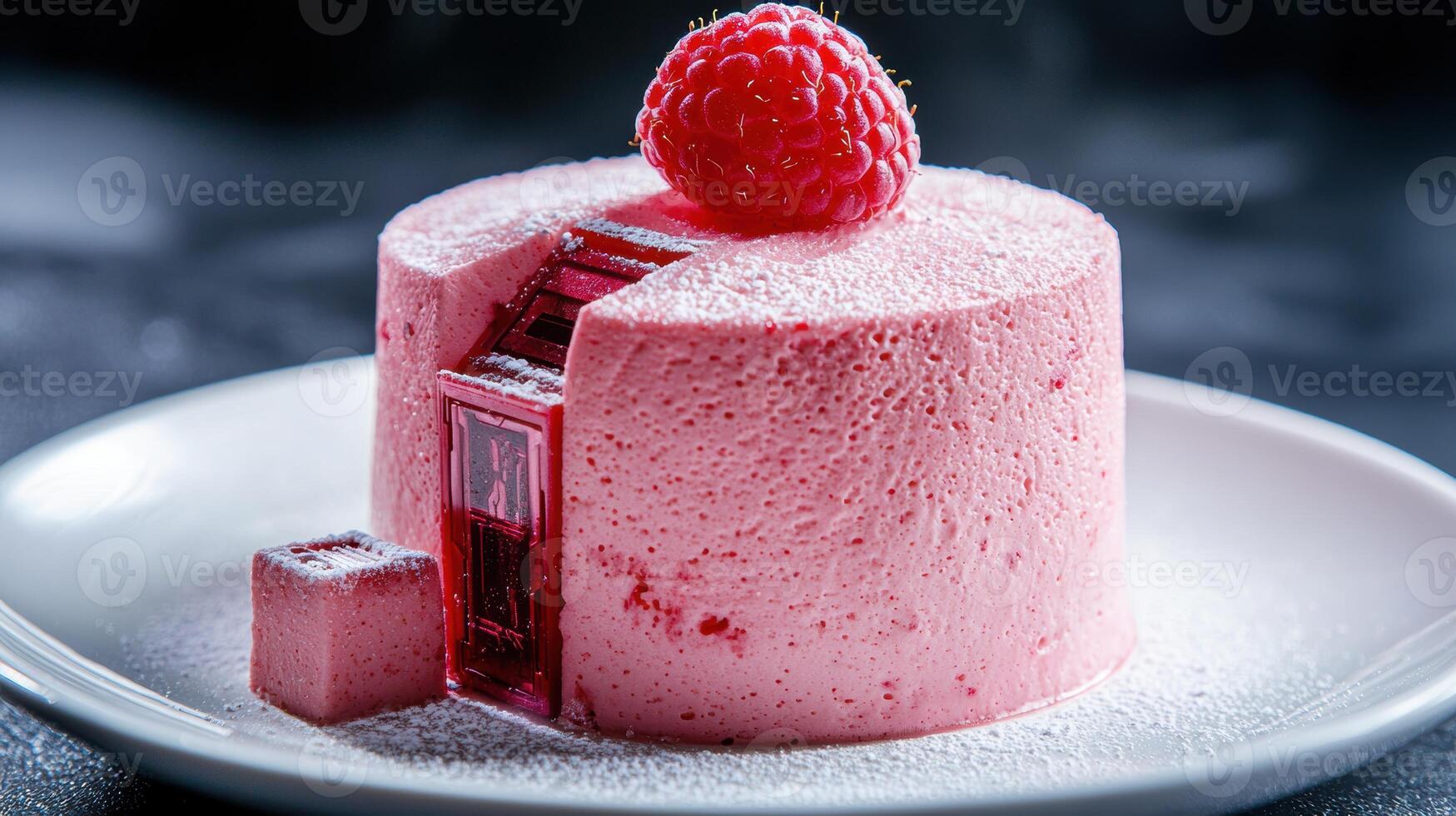 Delicious raspberry mousse cake with fresh raspberry on top photo