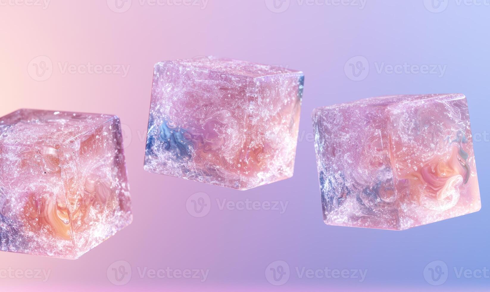 Floating Frozen Cubes with Swirling Patterns photo
