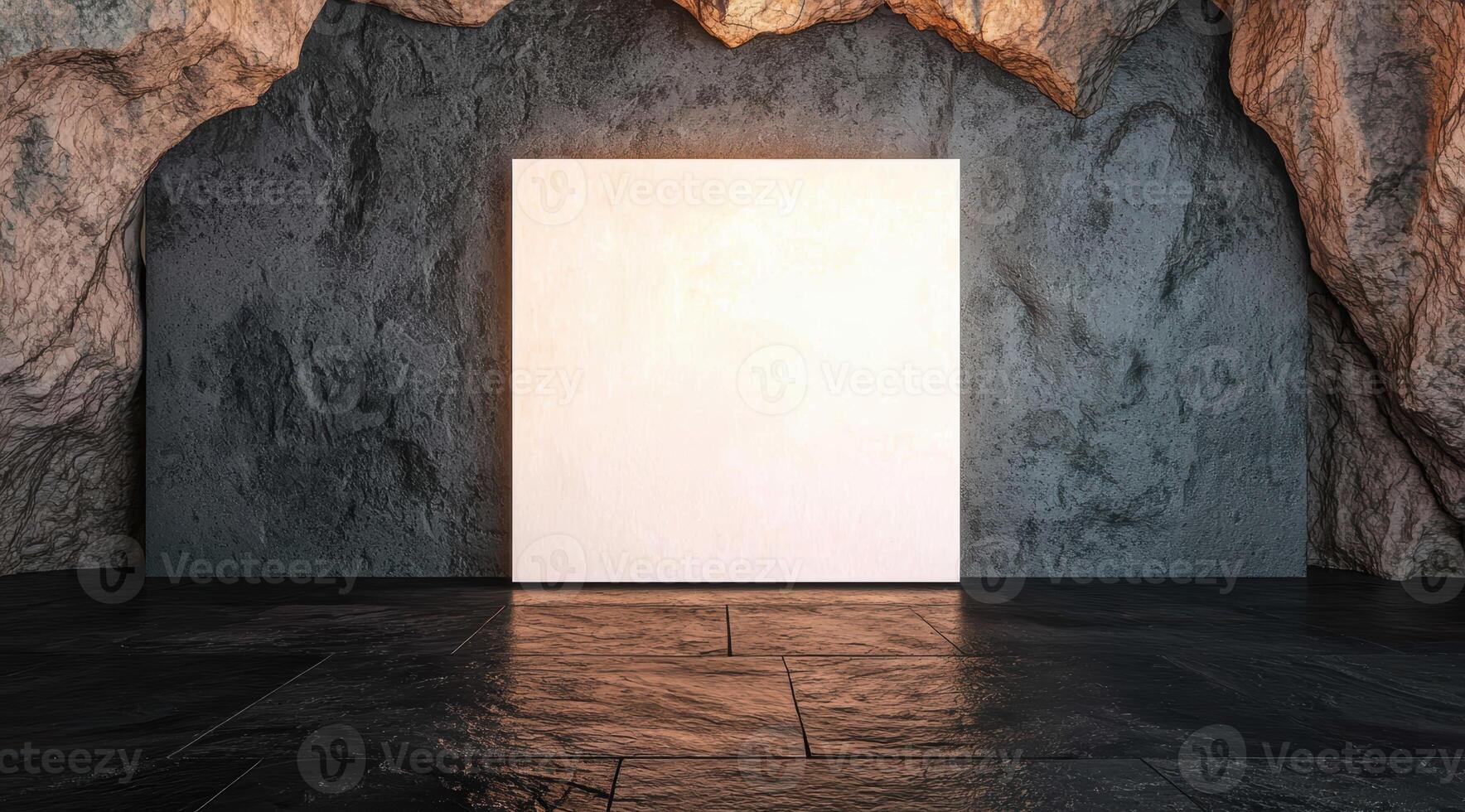 empty white canvas in dark cave photo