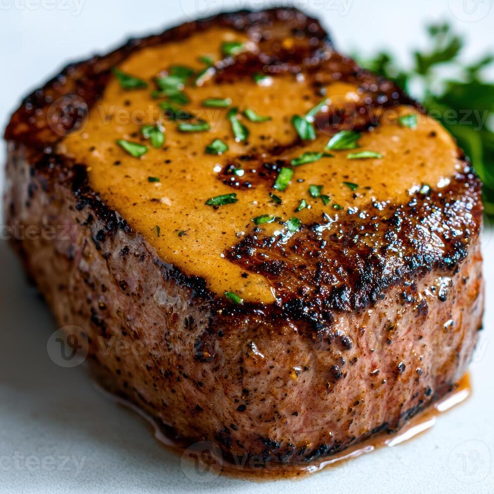 Juicy grilled steak with spicy orange glaze photo