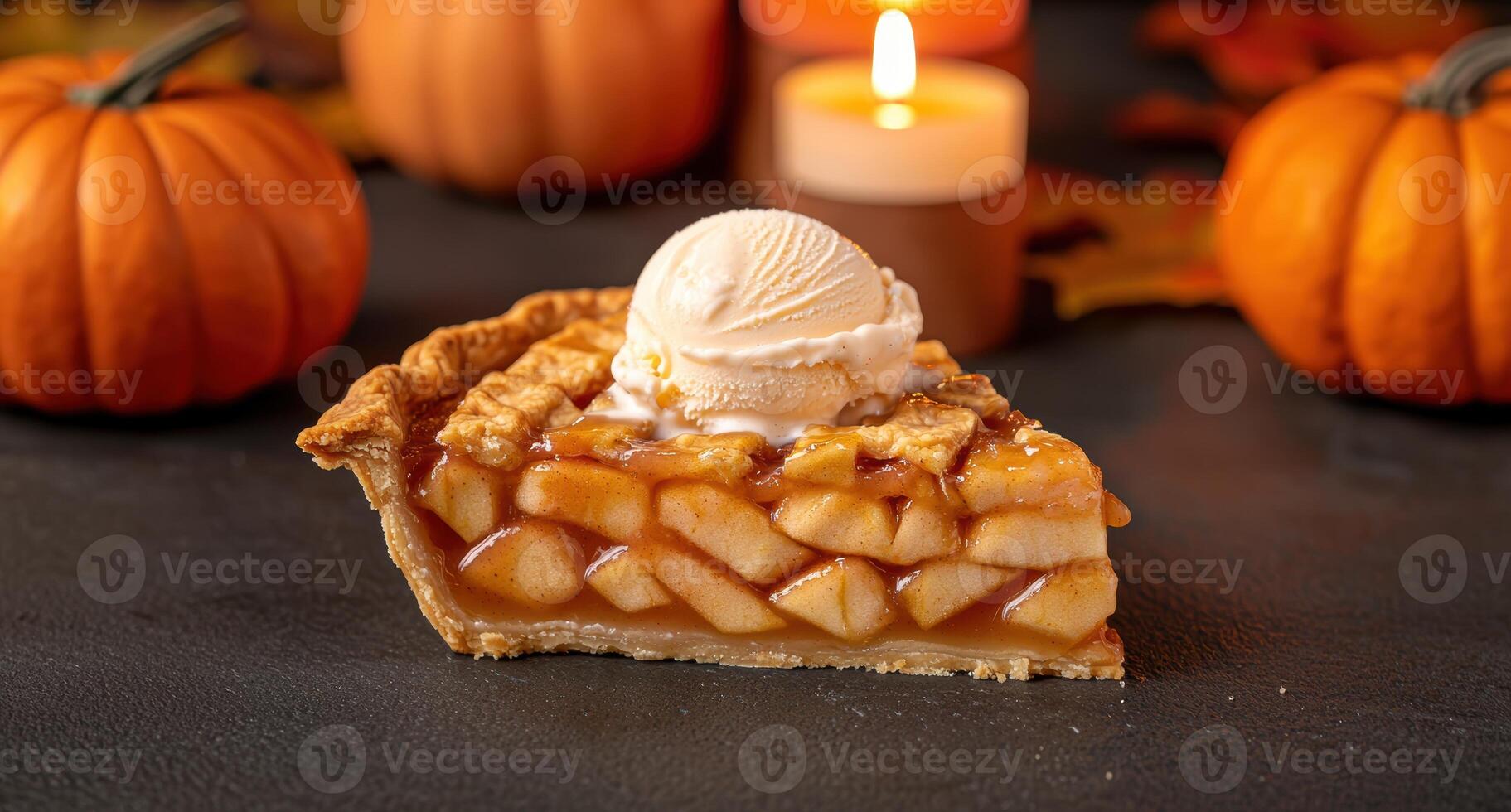 Delicious homemade pumpkin pie with ice cream photo