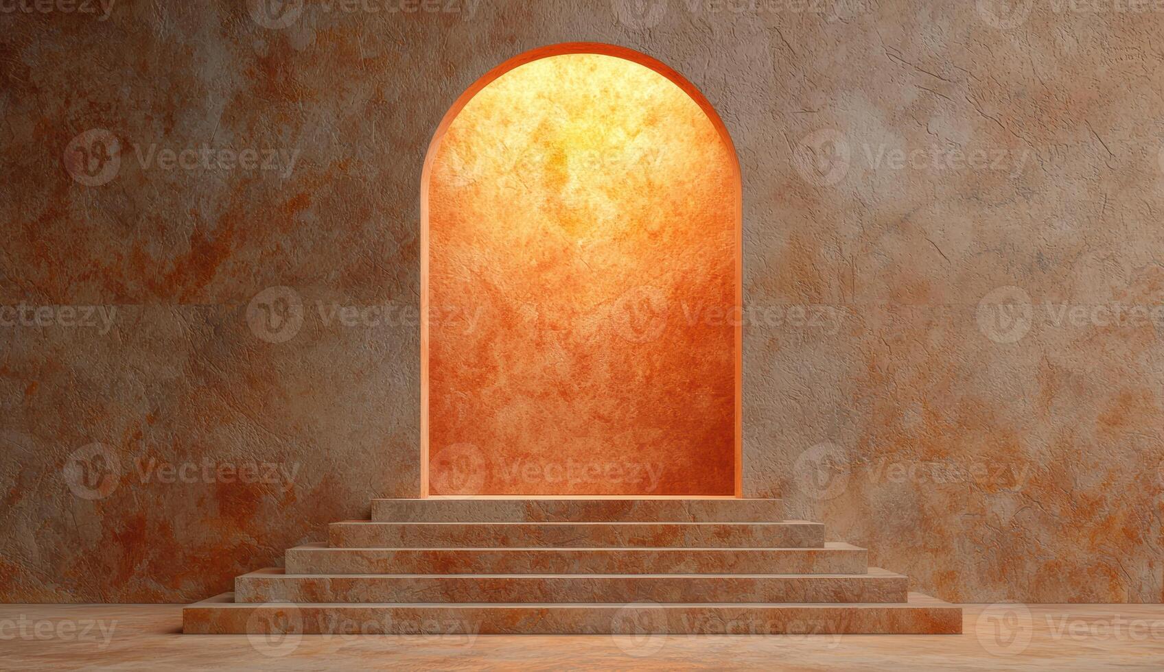 Illuminated archway with steps photo
