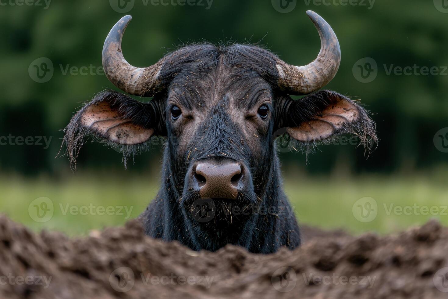 Closeup portrait of a fierce looking buffalo photo