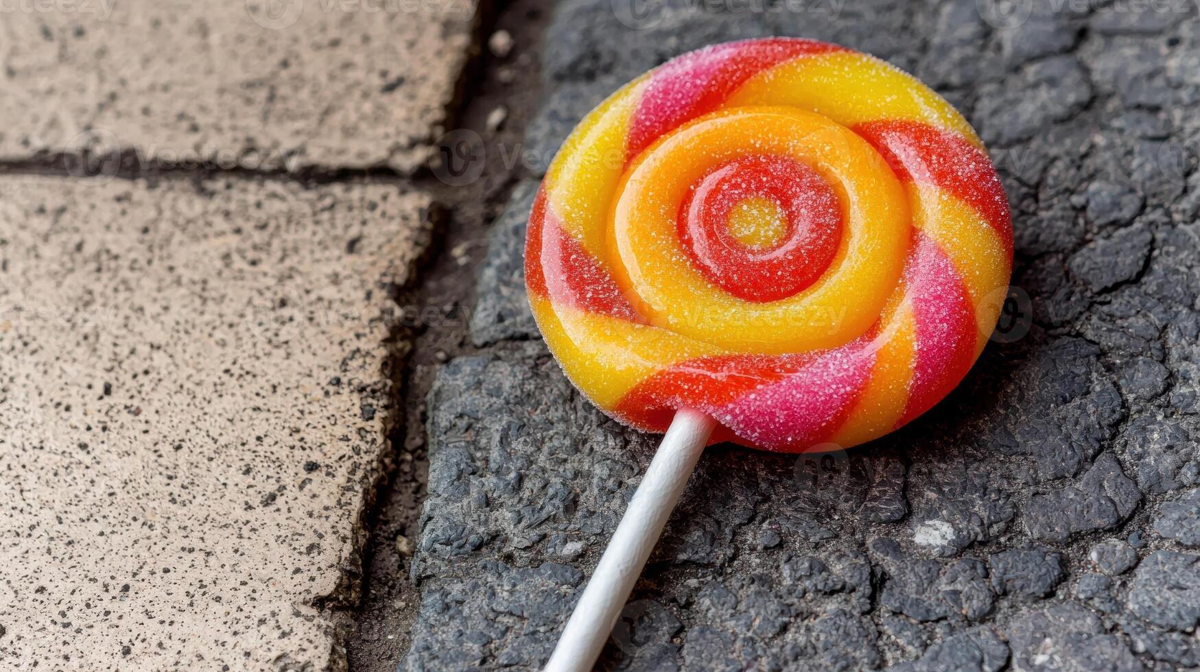 Colorful spiral lollipop on dark background photo