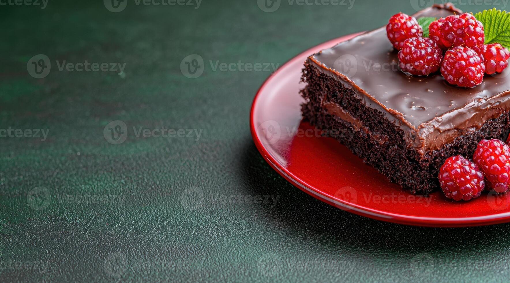 Delicious chocolate cake with fresh raspberries photo