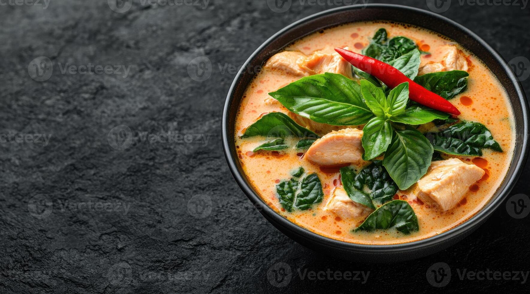 Spicy thai red curry with chicken and vegetables photo