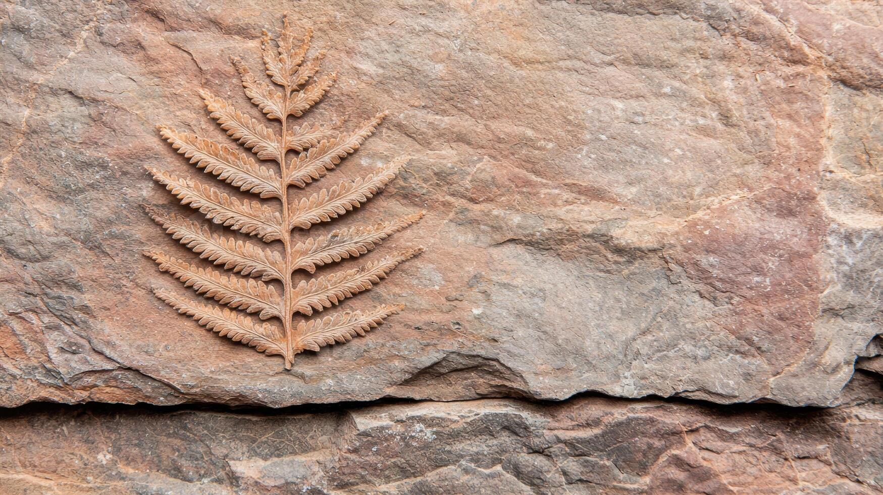 Fossilized fern leaf on rocky surface photo