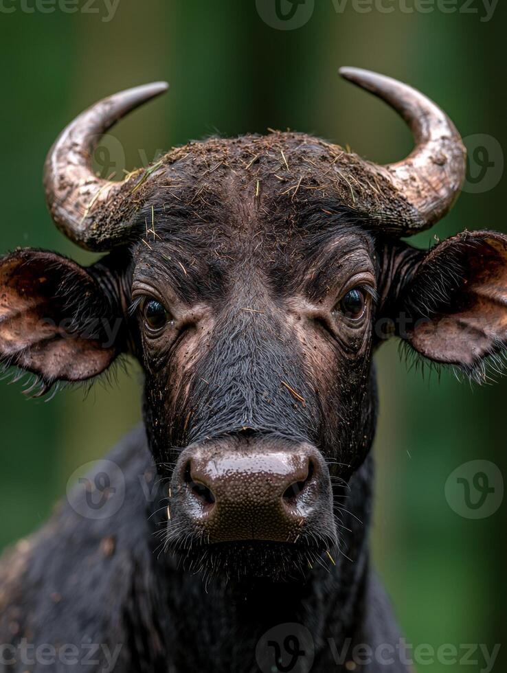 Close up of a buffalo with horns photo