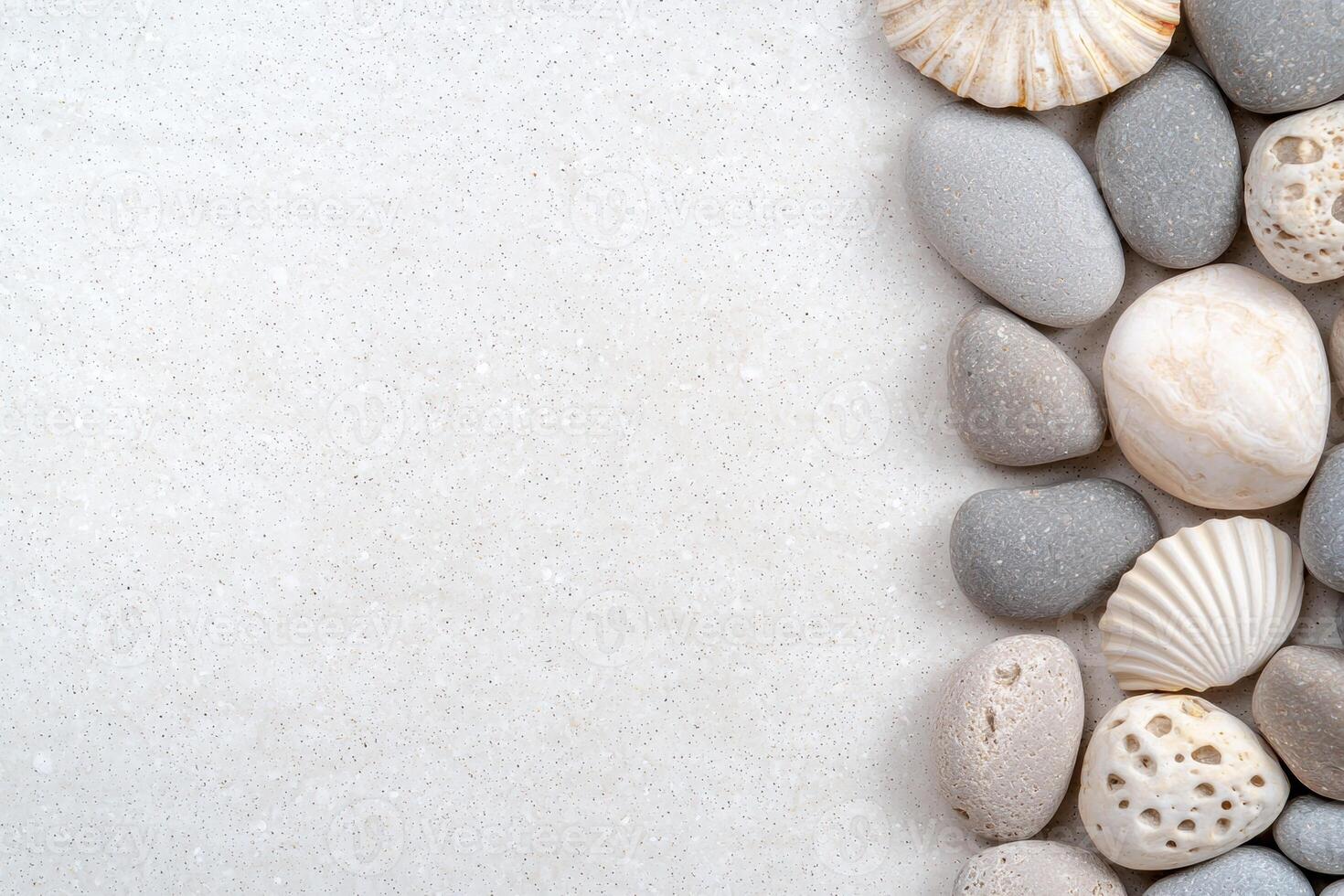Serene beach pebbles and seashells background photo