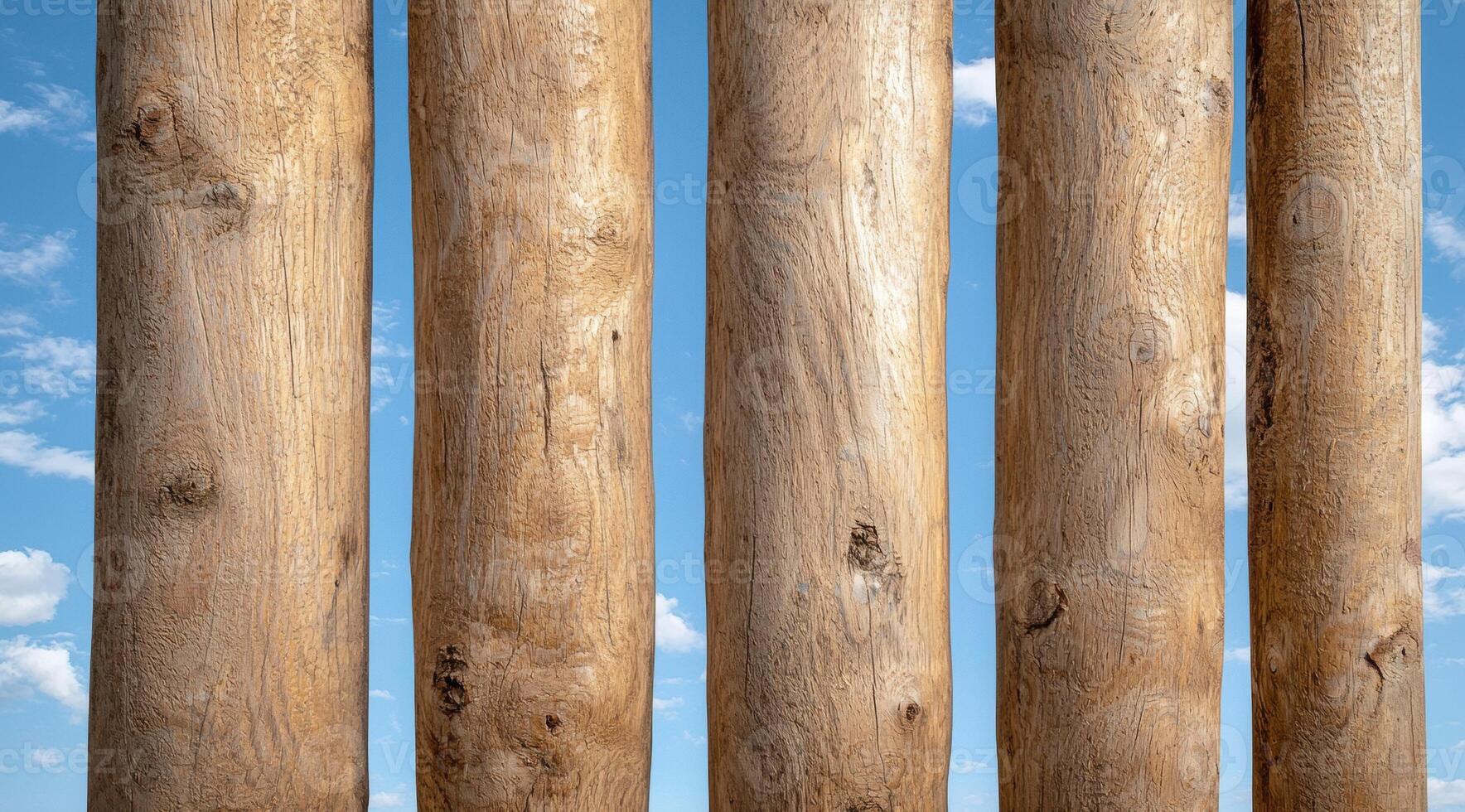 Wooden posts against blue sky photo
