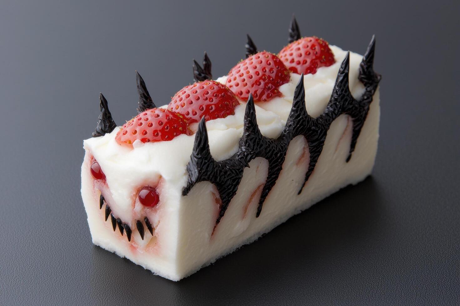 Creepy cake with strawberries and fangs photo