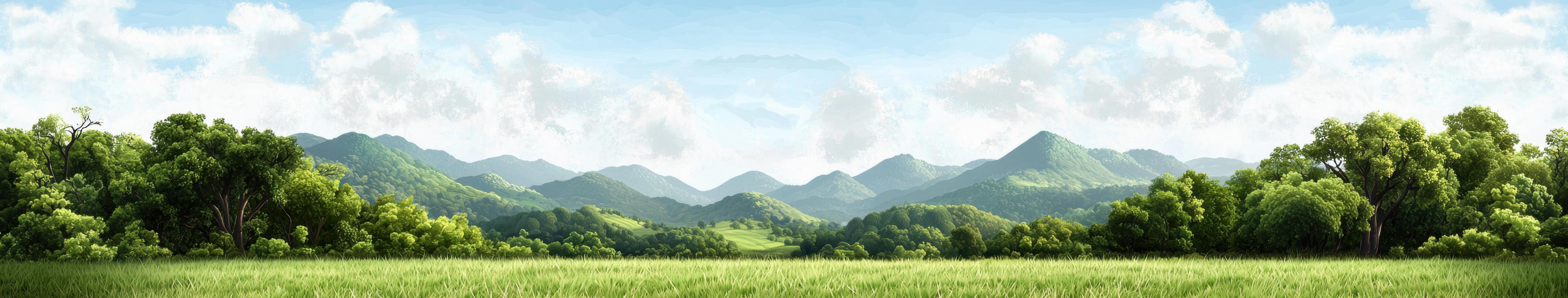 Scenic mountain landscape with lush green meadow photo