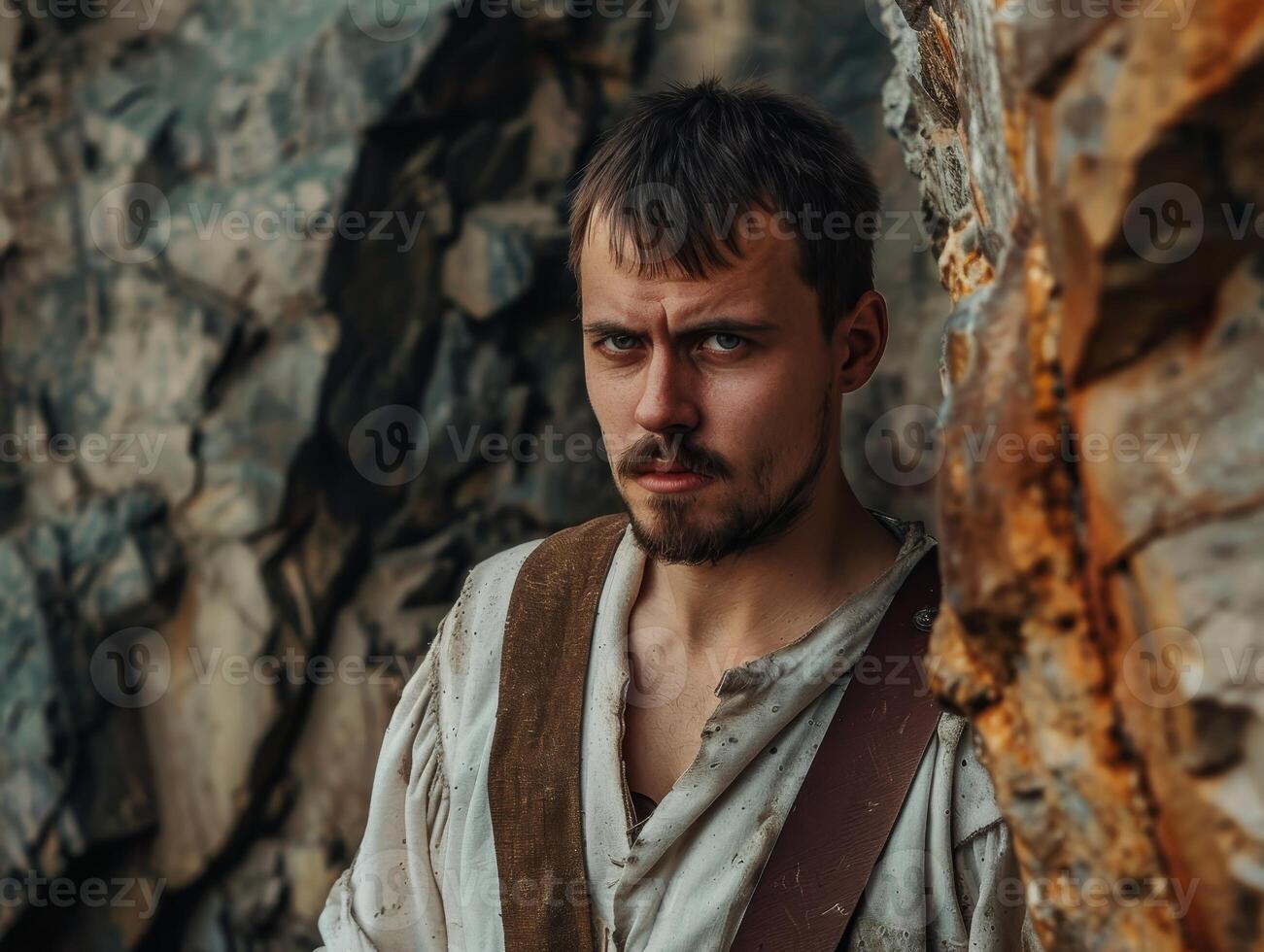 Rugged man in a mountainous landscape photo