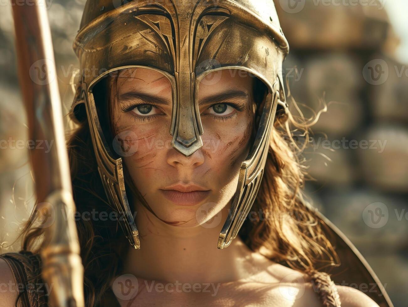 warrior woman in golden armor photo