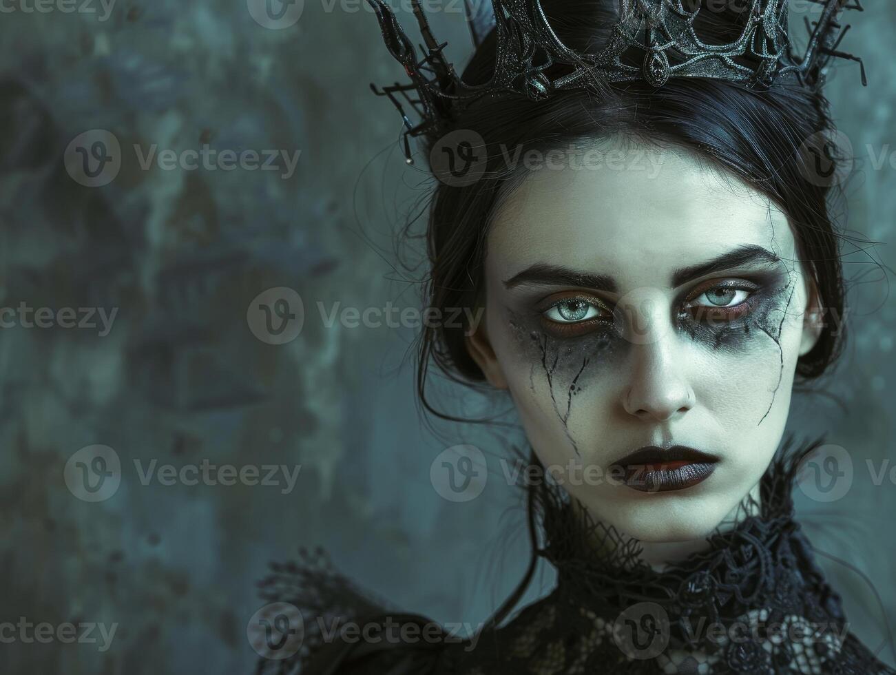 dark gothic queen with crown and makeup photo