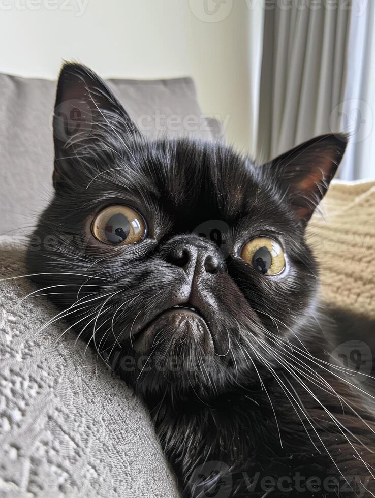 close up of a curious black cat photo