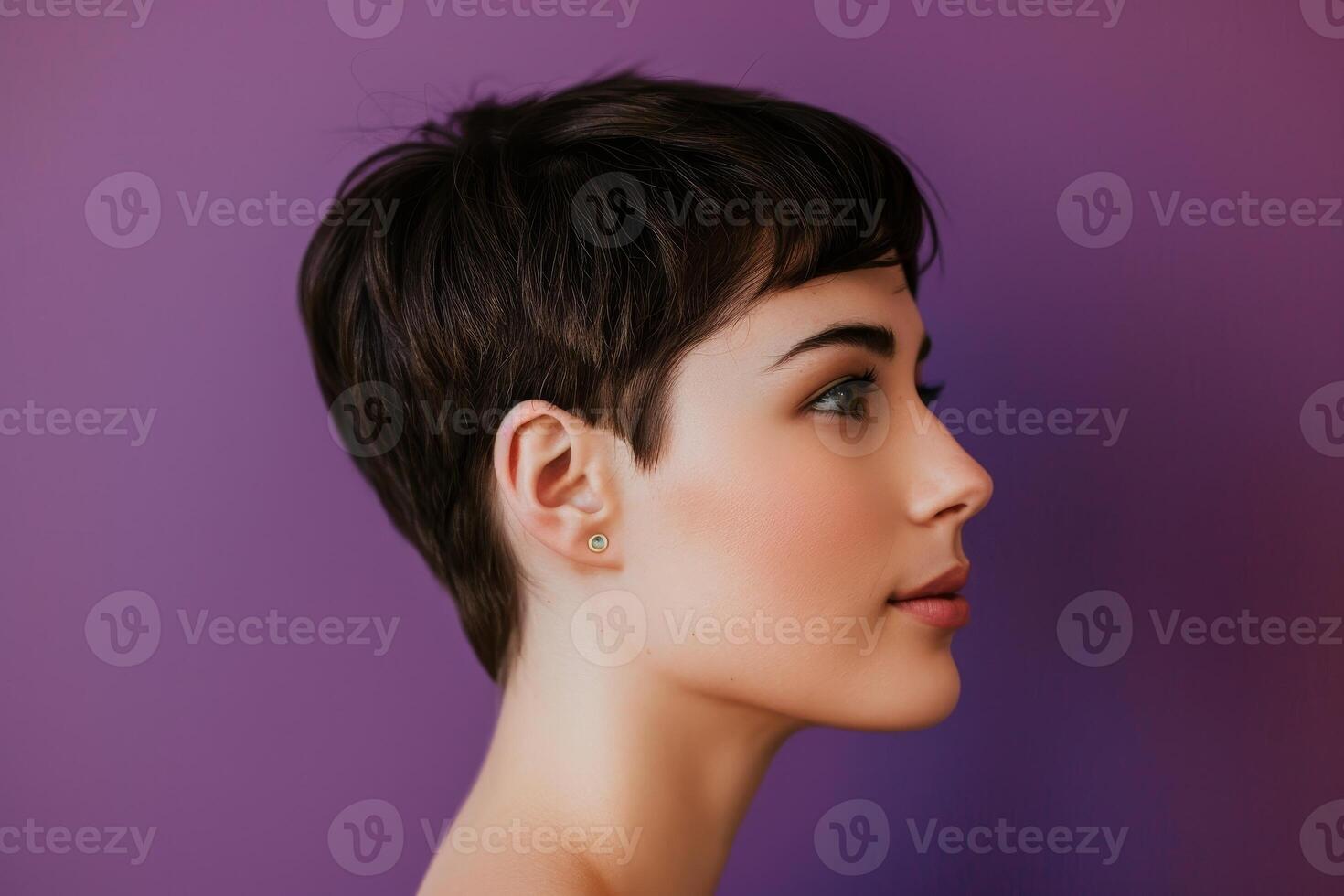 profile of a woman with short dark hair photo