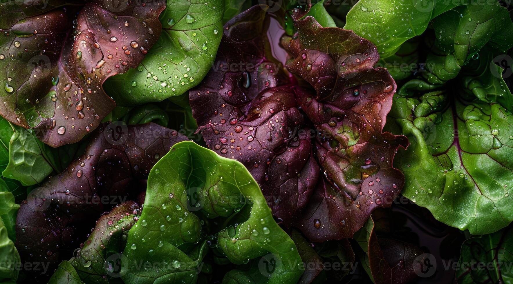 Fresh organic salad greens with water droplets photo