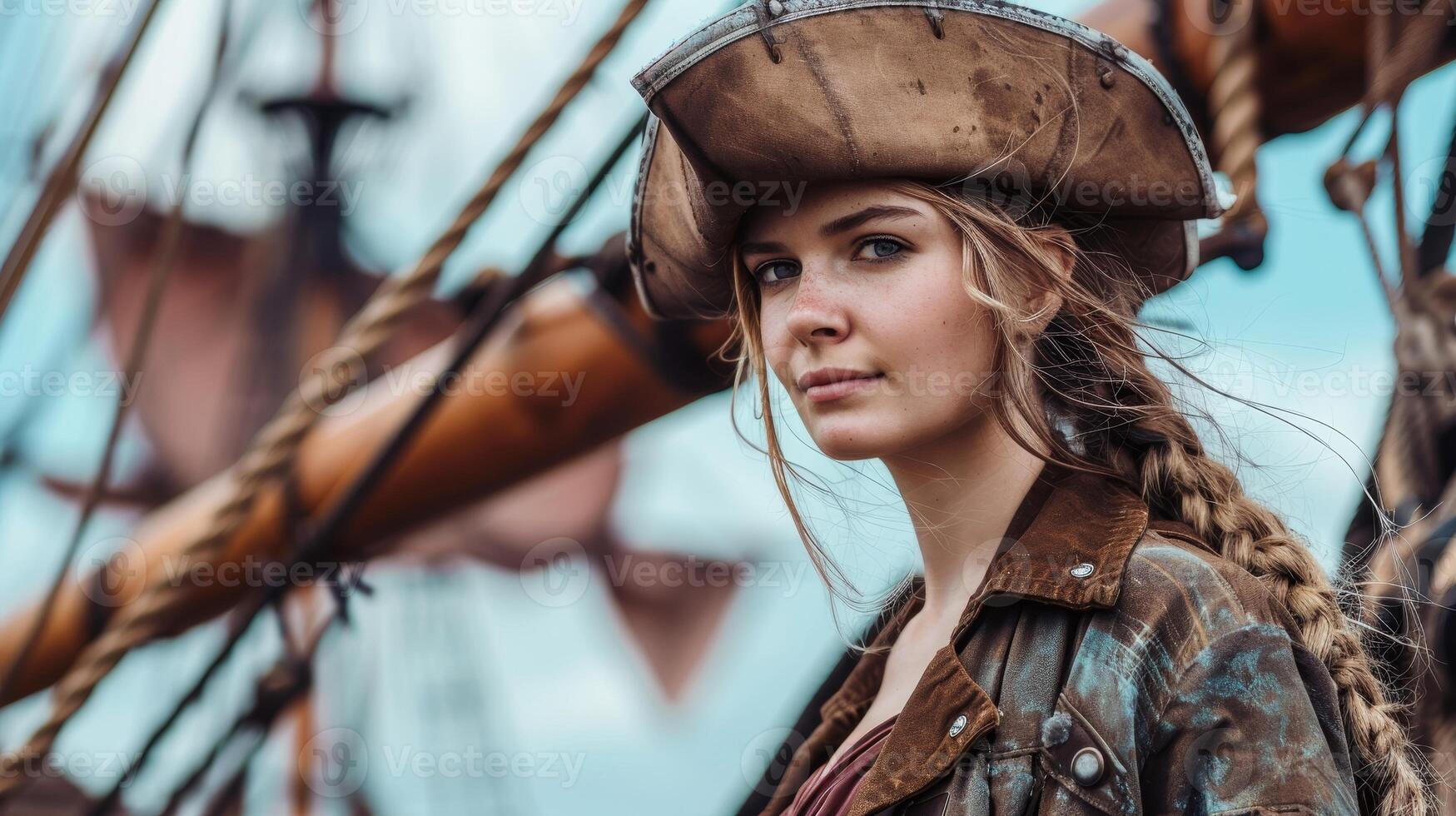 Adventurous woman in rugged outdoor setting photo
