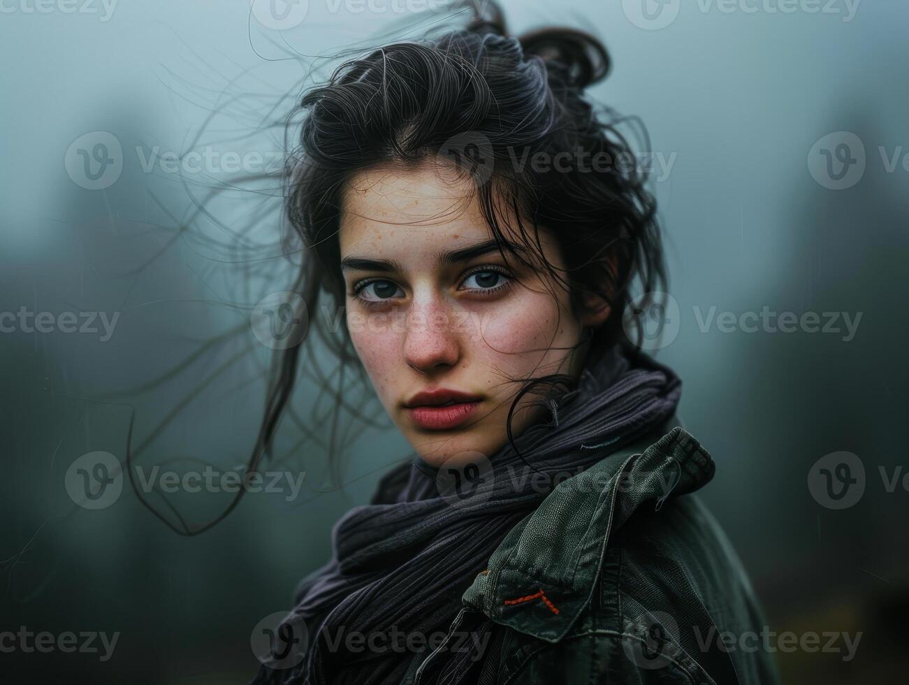 Windswept portrait of a young woman photo