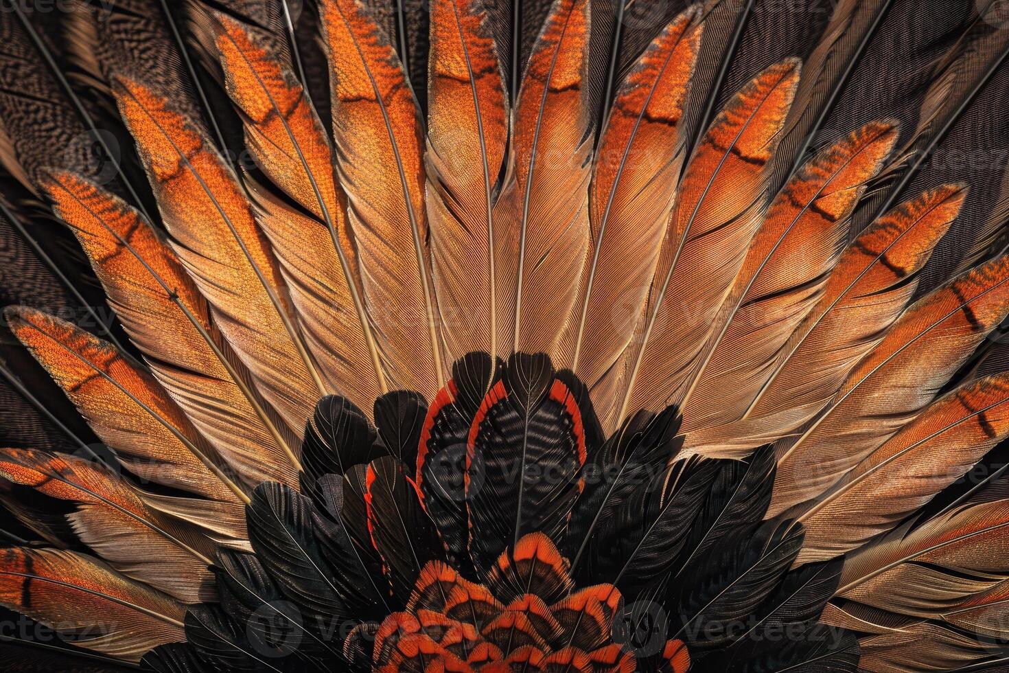Vibrant feather pattern close up photo