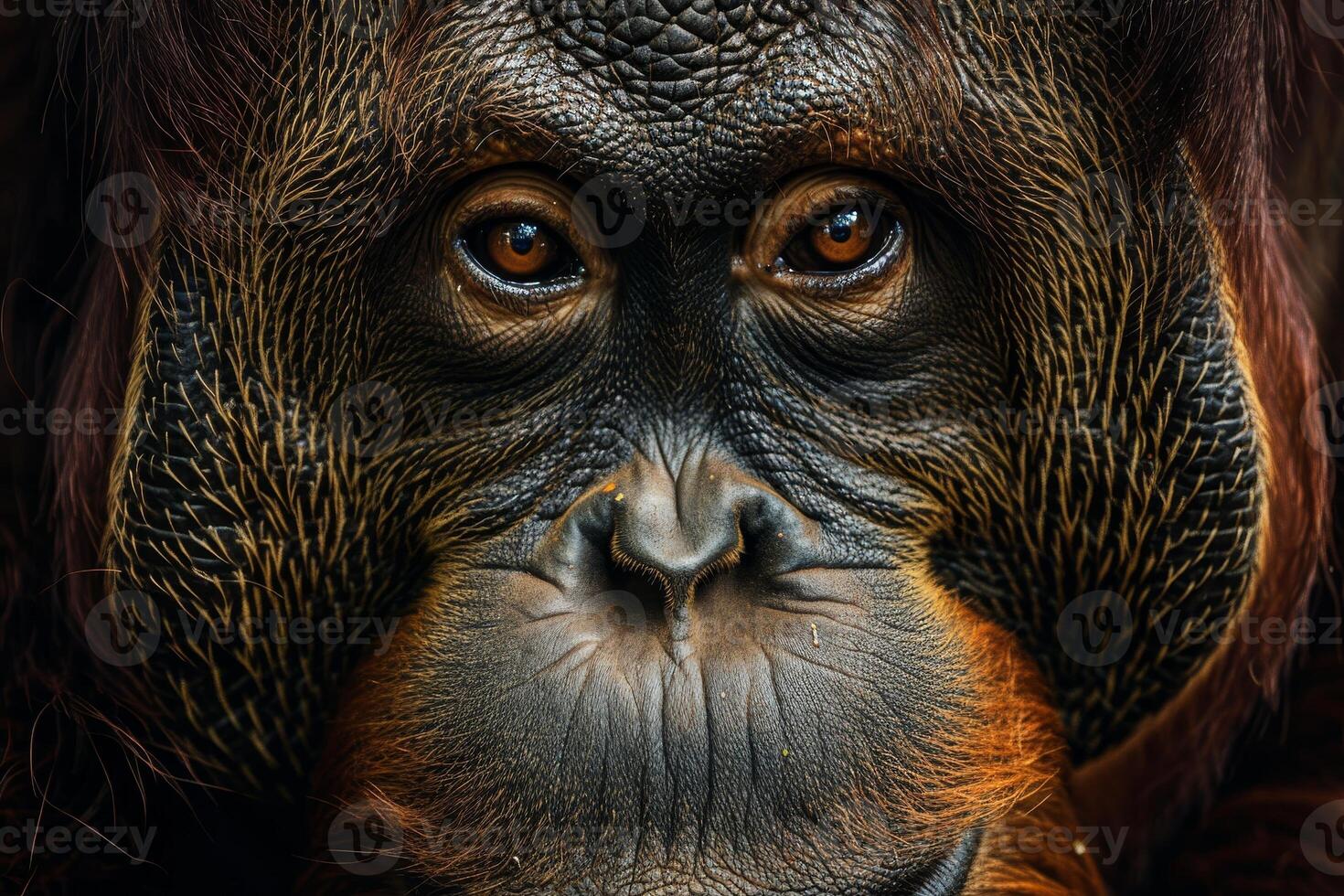Close up portrait of a primate with intense eyes photo