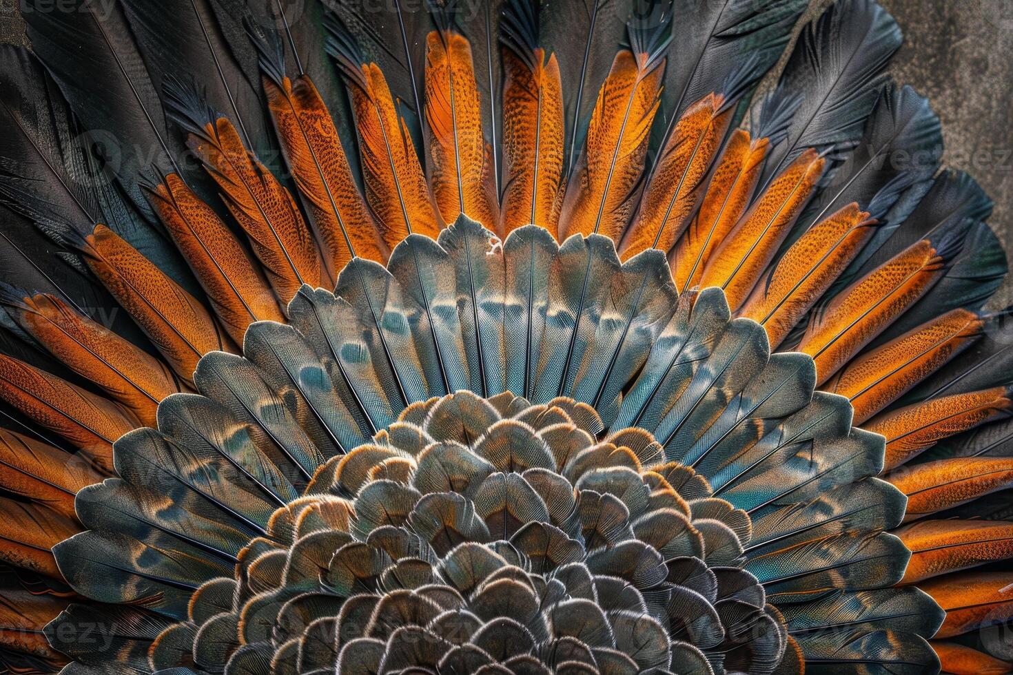 Vibrant feather pattern with intricate details photo