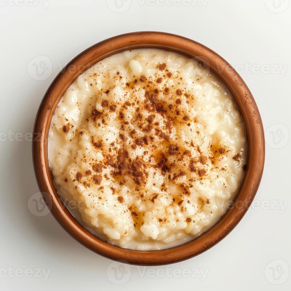 Creamy rice pudding with cinnamon photo