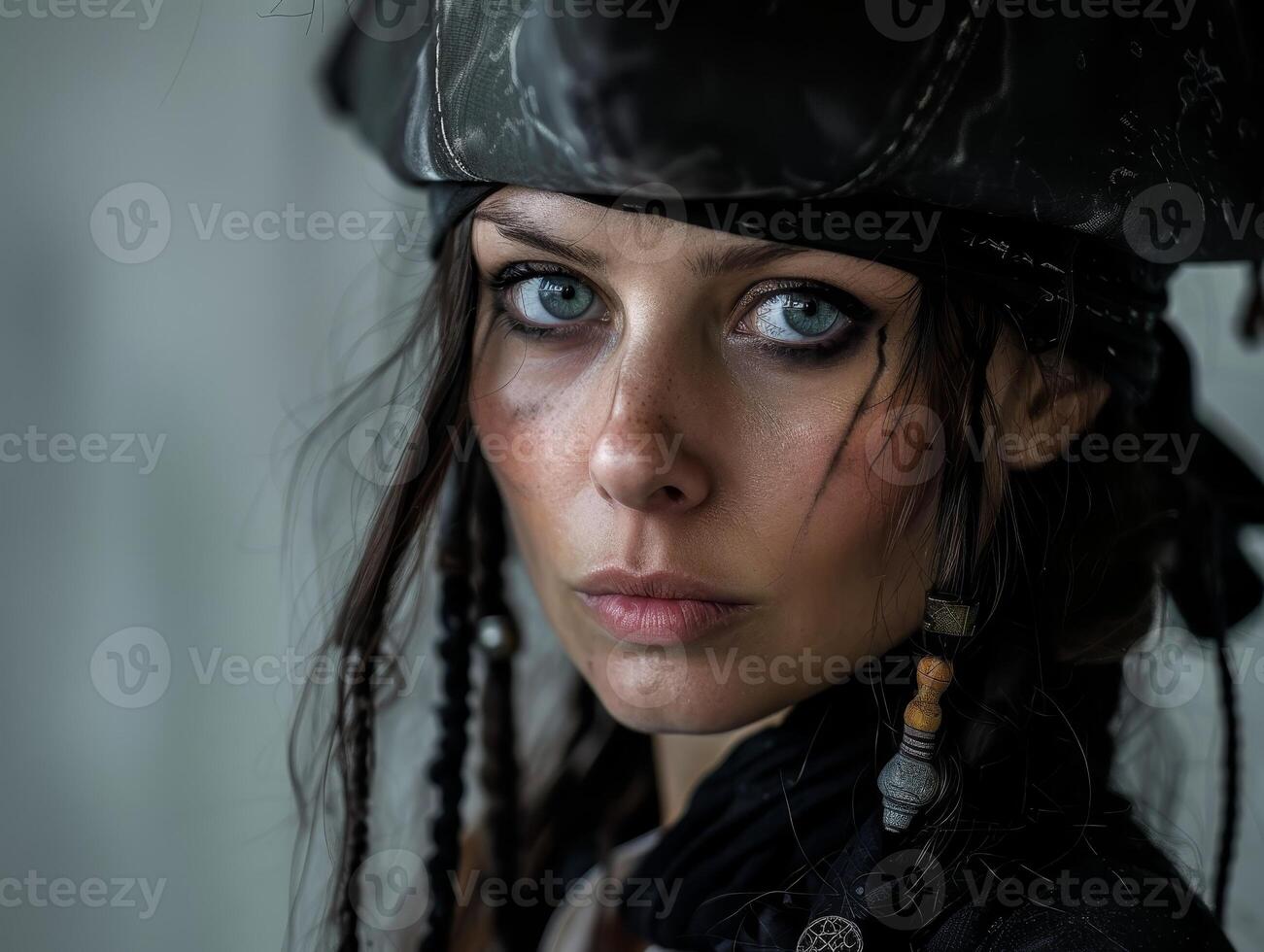 intense gaze of a mysterious woman in black photo